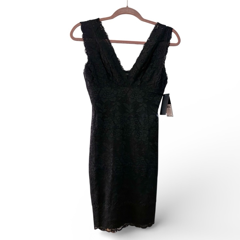 GUESS Black Lace Bodycon Dress – Deep V – NWT – Sexy Classic